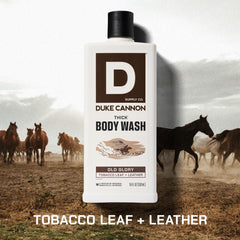 Duke Cannon Thick Body Wash pours to reveal rich lather and thorough cleanse.