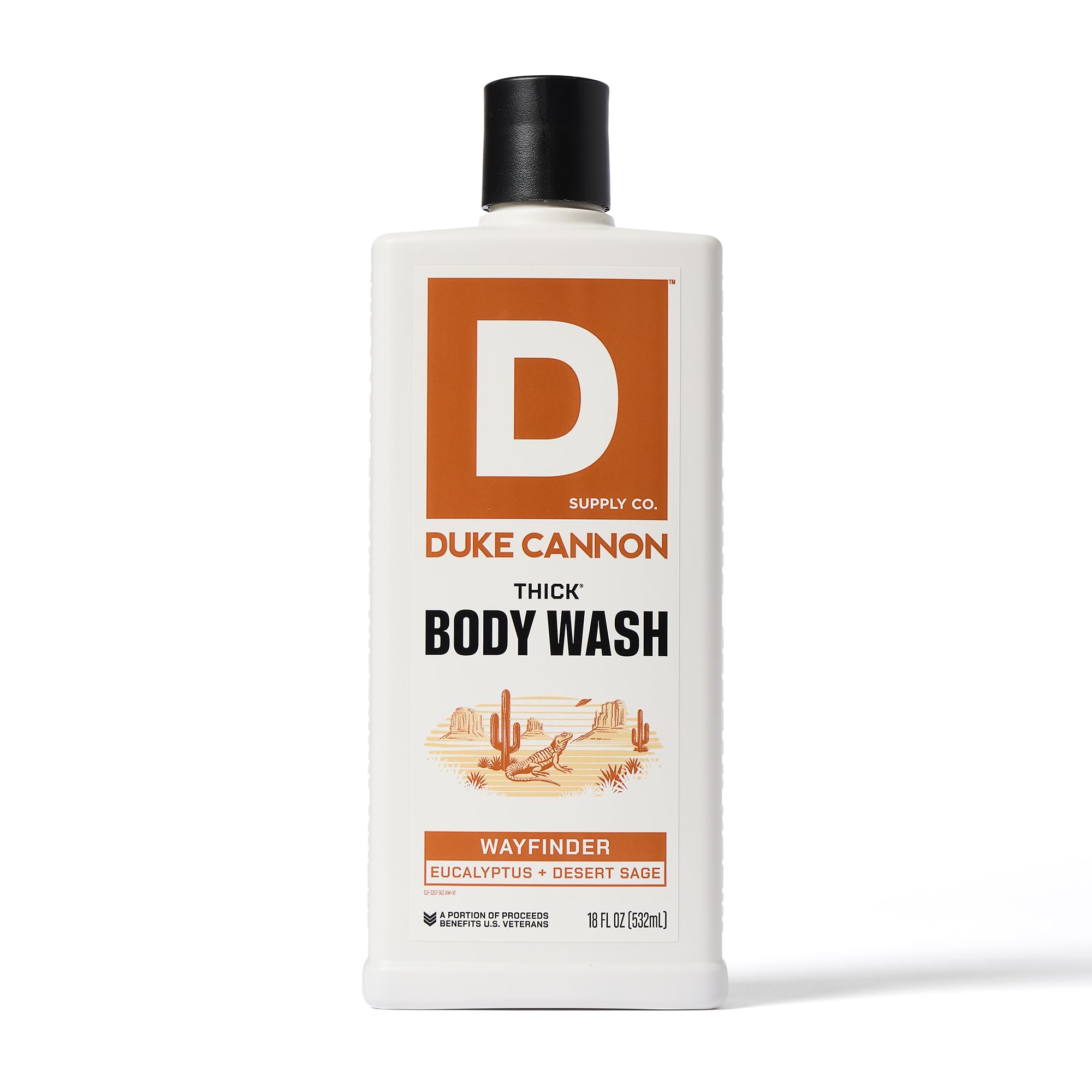 Duke Cannon Thick lather bottle showcasing the rich, creamy lather of the product.