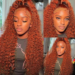DULTEV ginger orange lace wig highlights 180% density for volume.
