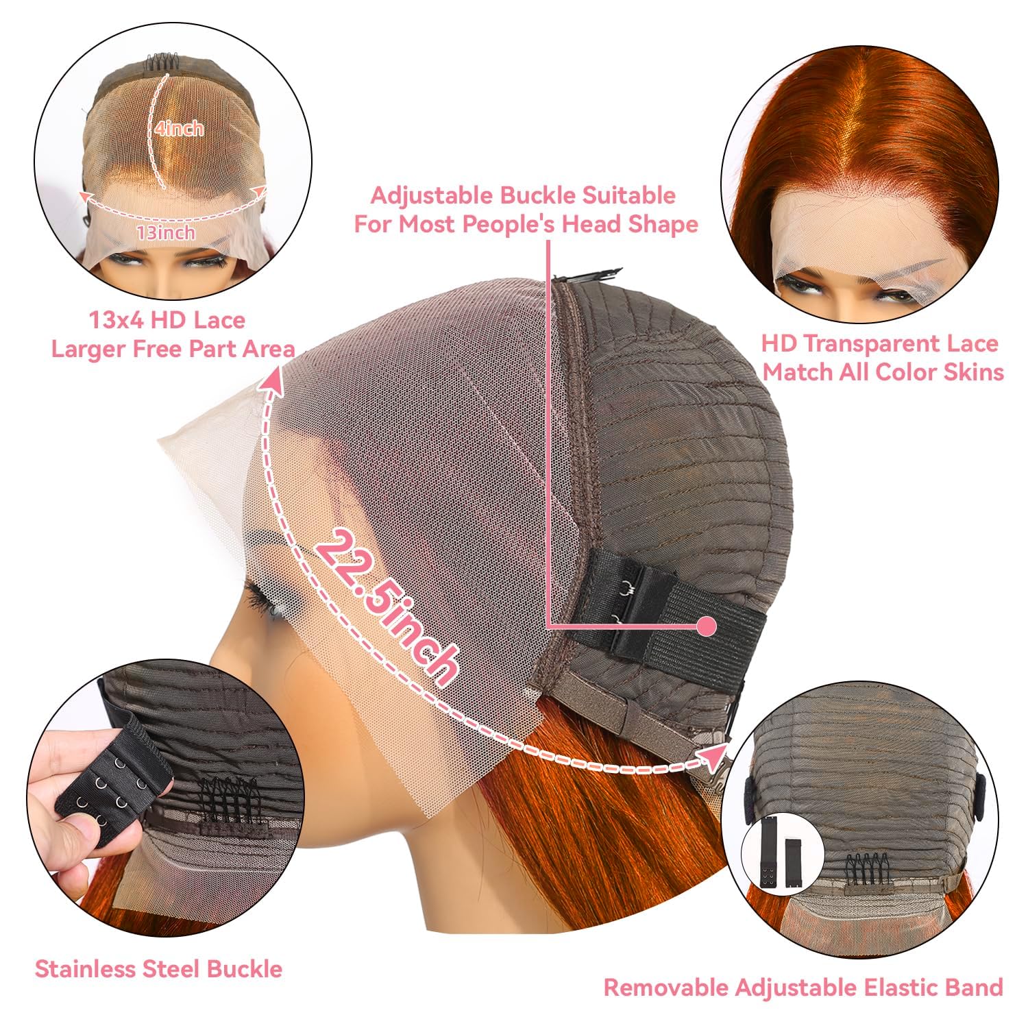 DULTEV ginger orange lace front wig with glueless secure fit.