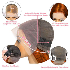 DULTEV ginger orange lace front wig with glueless secure fit.