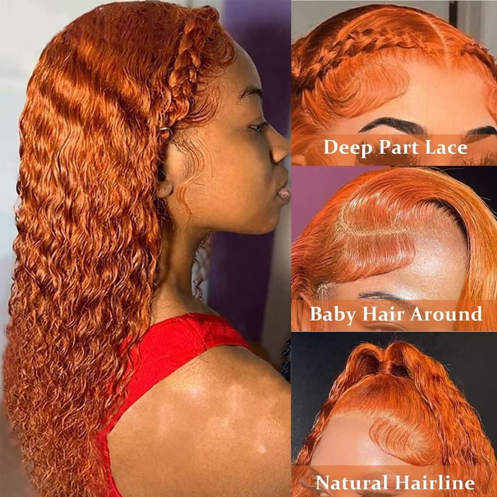DULTEV ginger orange wig close-up shows pre-plucked hairline and baby hairs.