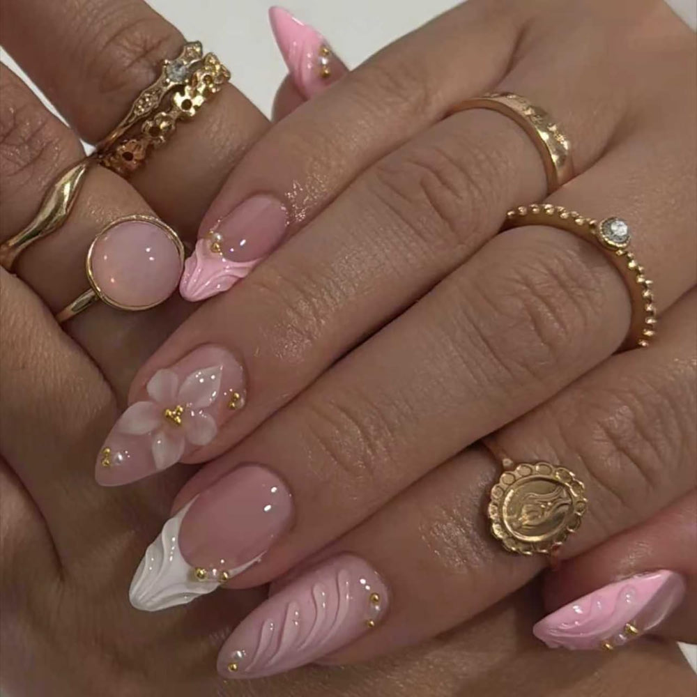 Dulyork nude pink glossy press-on nails for a quick, glamorous look.