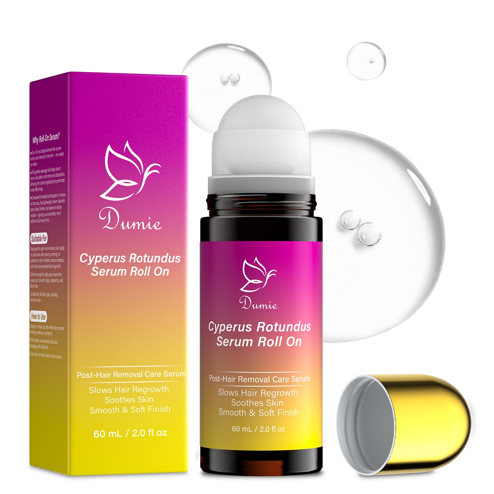 Dumie Cyperus Rotundus serum roll-on applying evenly for mess-free post-removal care