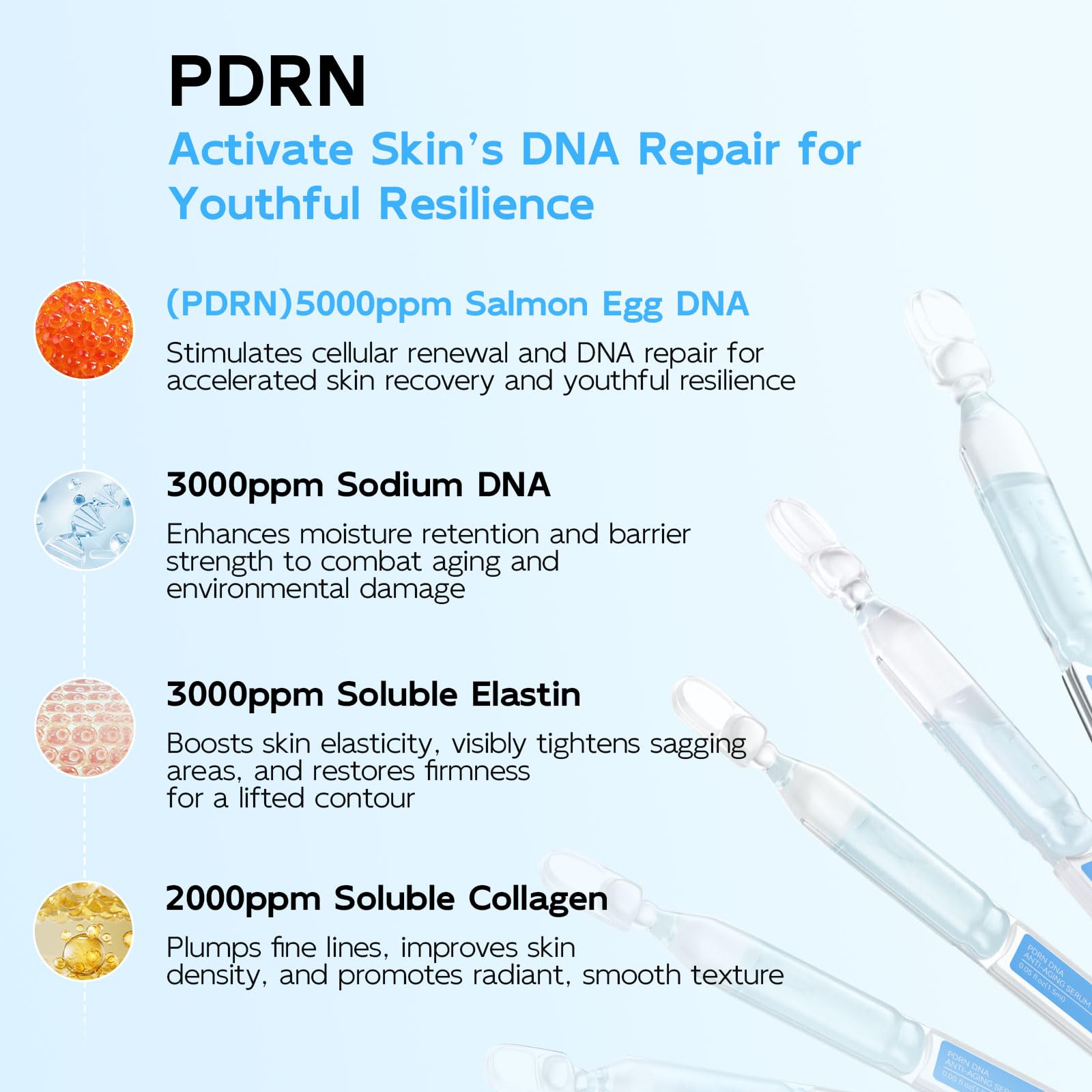 Dumie Salmon DNA PDRN serum ingredients close-up highlighting Hyaluronic Acids and Niacinamide