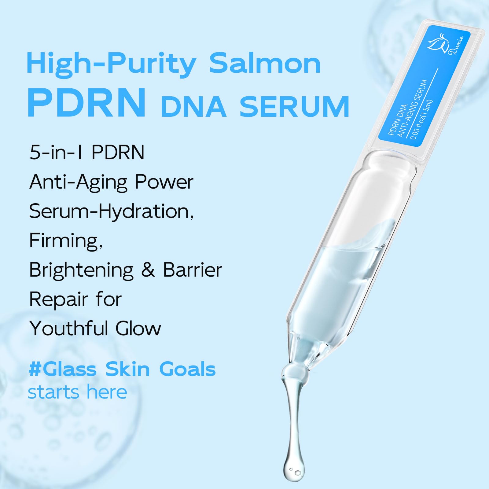 Dumie Salmon DNA PDRN serum single-use tubes ready for on-the-go hydration