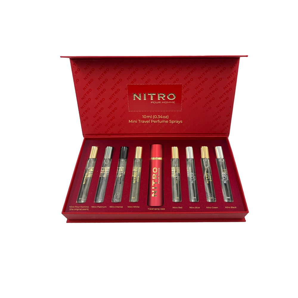 Dumont Nitro Discovery Set bottles arranged for easy on-the-go fragrance exploration