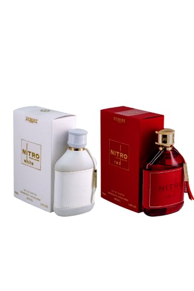 Dumont Nitro packaging boxes in white and red with gold accents highlight luxury packaging.