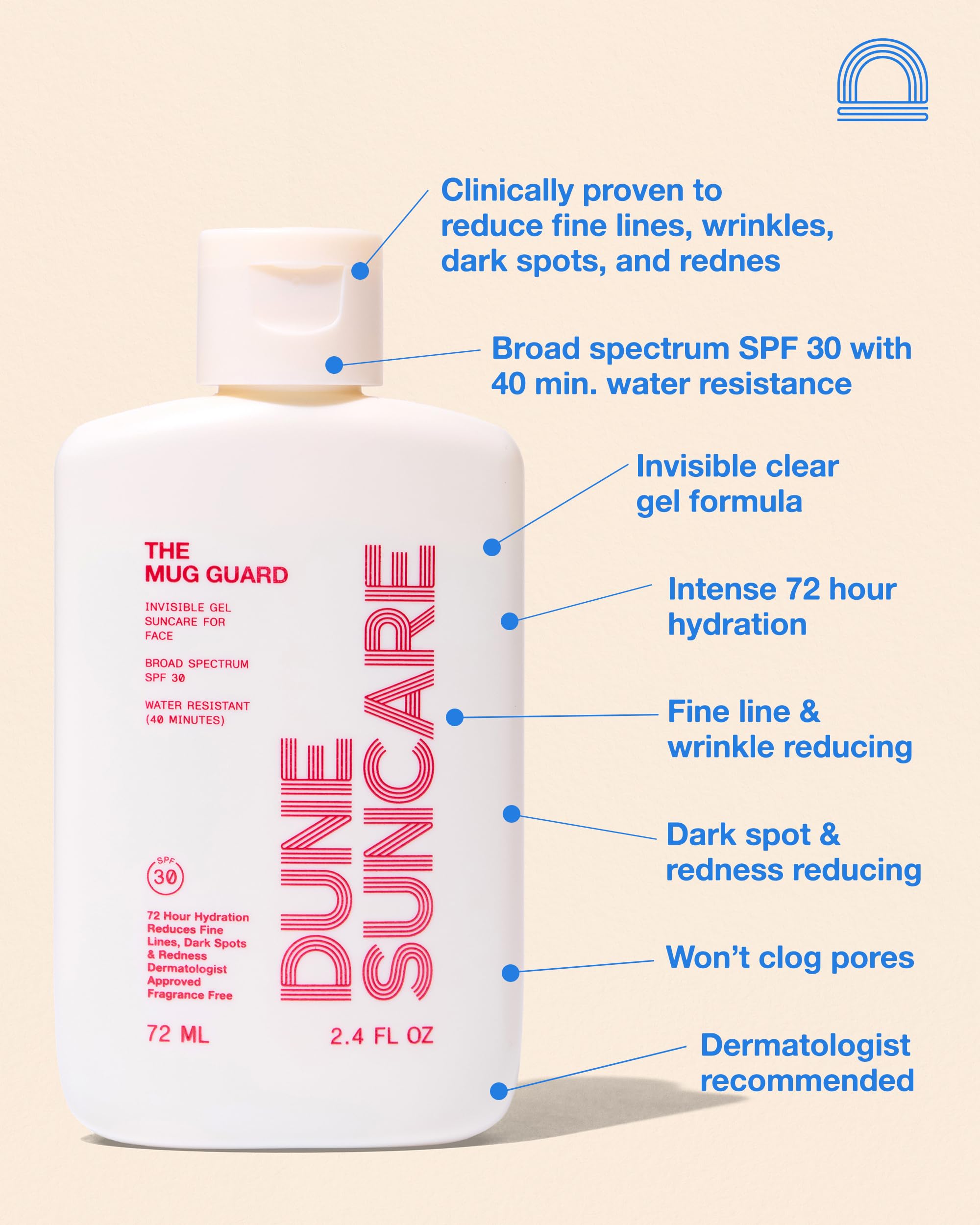DUNE SUNCARE Mug Guard label close-up shows reef-safe fragrance-free formula