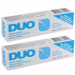 DUO eyelash glue clear bottle close-up showing long-lasting invisible hold