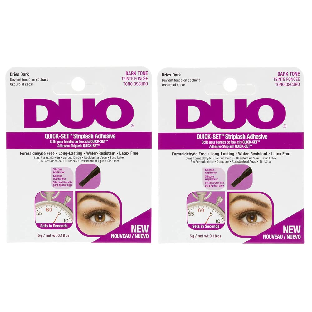 DUO Quick-Set Eyelash Glue Dark Tone bottle showing the waterproof formula