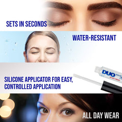 DUO lash glue on strip lashes during application demonstrates secure hold with minimal mess.