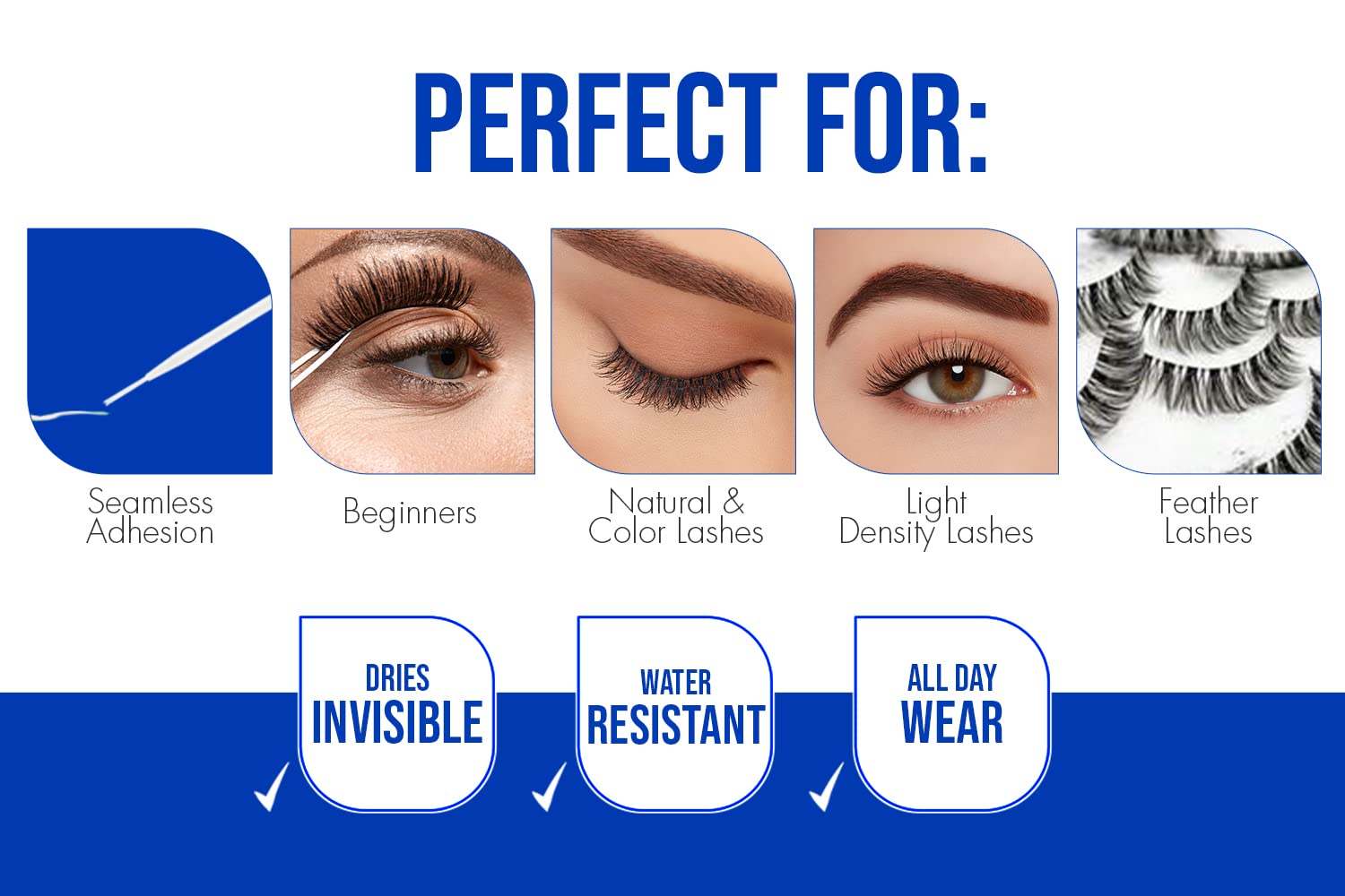 DUO adhesive in use on eye with natural-looking finish and waterproof hold.
