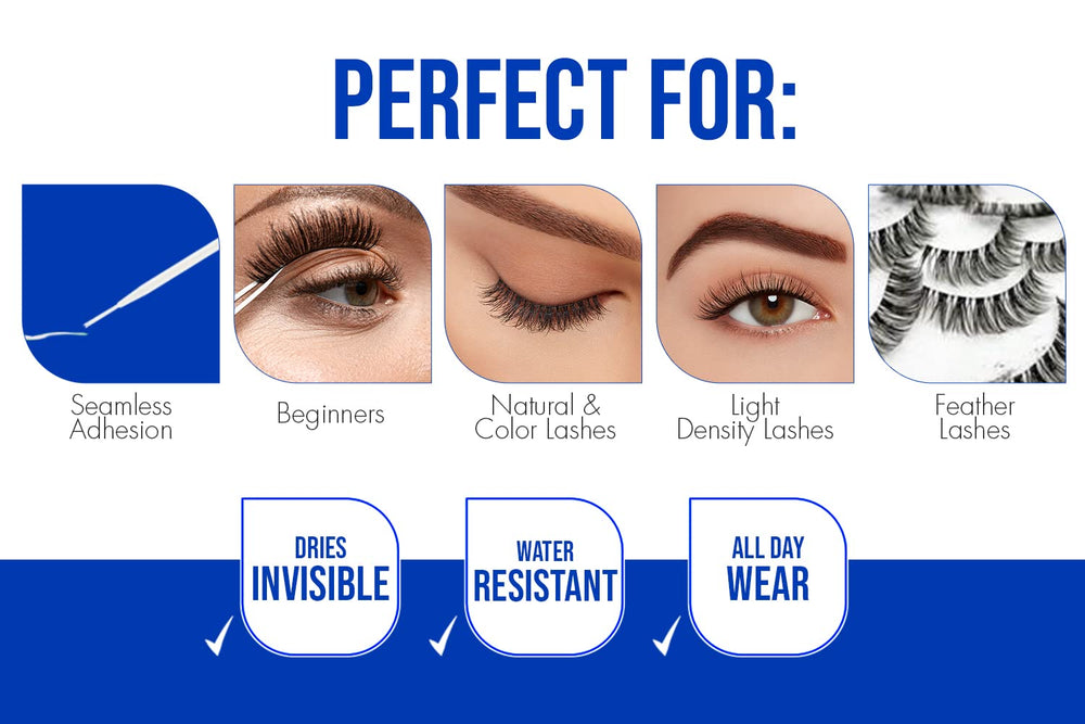 DUO adhesive in use on eye with natural-looking finish and waterproof hold.