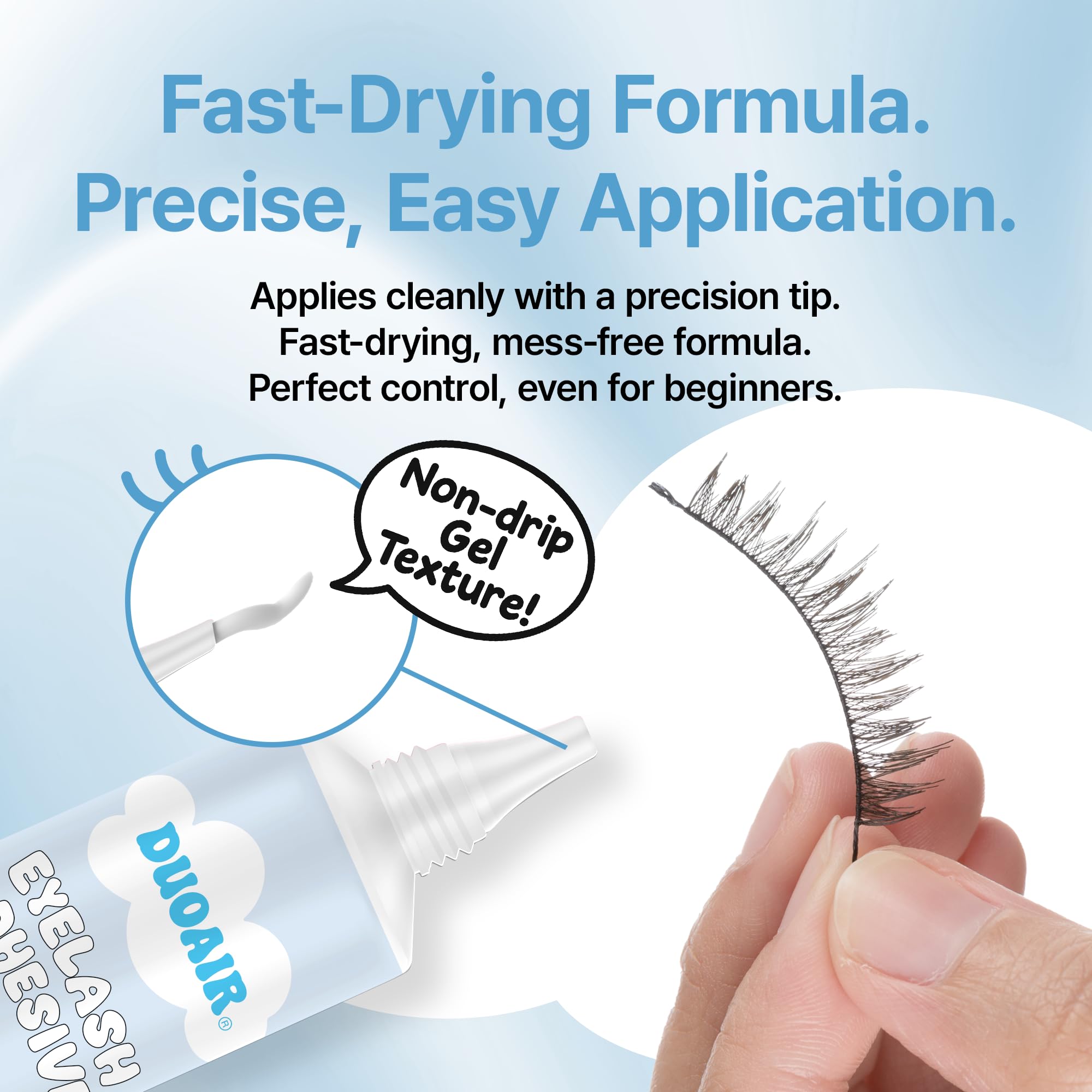DUOAIR Eyelash Adhesive clear bottle for seamless lash application.