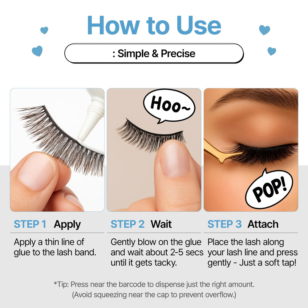 DUOAIR Eyelash Adhesive in-use demonstration for secure all-day wear.