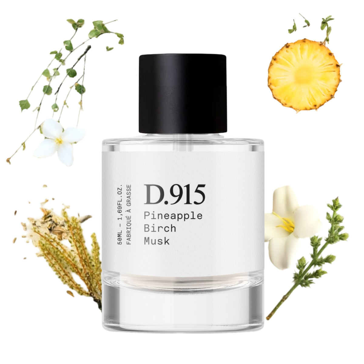 Dupe. Paris D.915 bottle on a vanity showing long-lasting fragrance for daily wear.