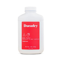 Duradry all-natural body powder Seabreeze bottle delivers long-lasting odor protection.