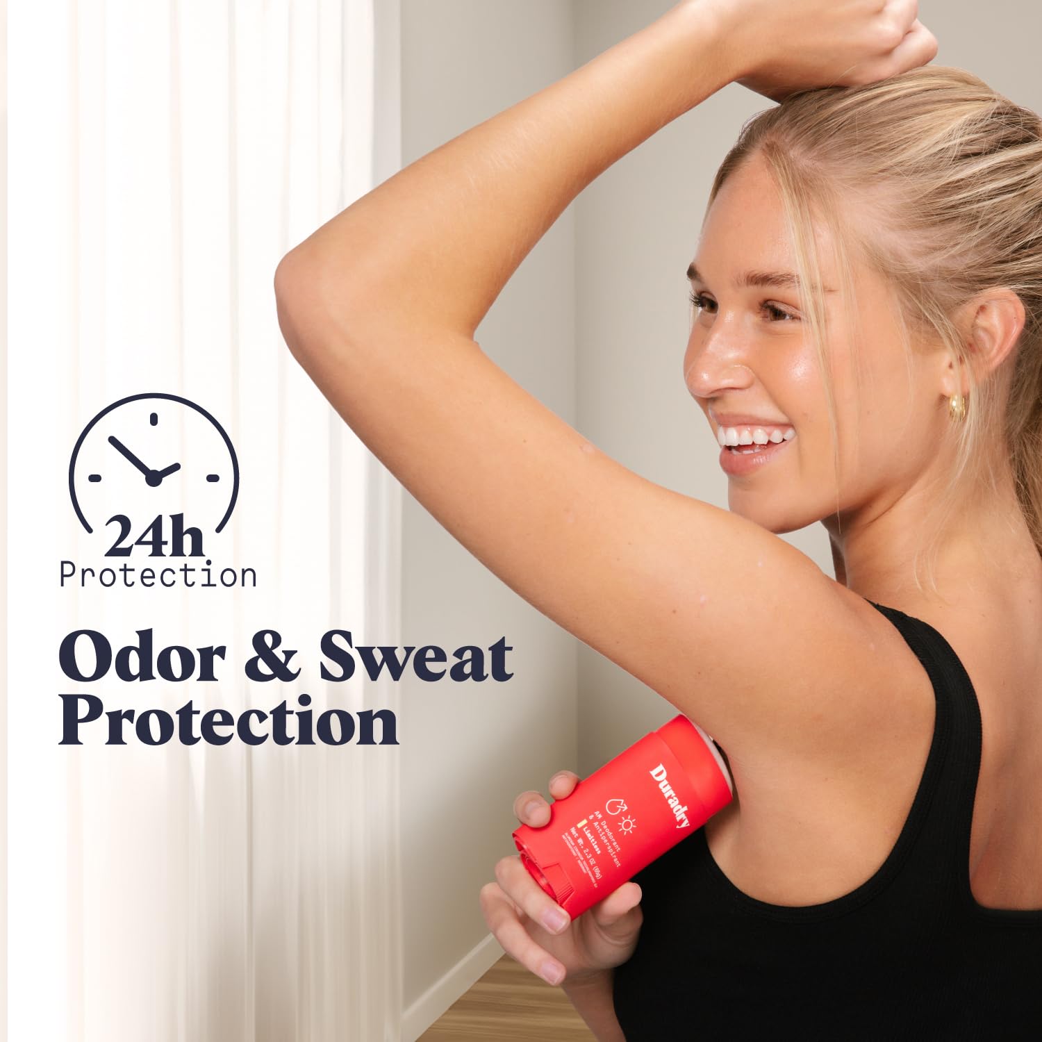Duradry clean-dry formula showing non-sticky feel during wear.