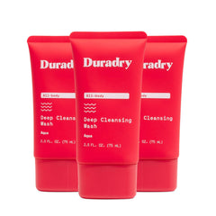 Duradry deodorizing body wash bottle pour for easy shower prep and odor control.