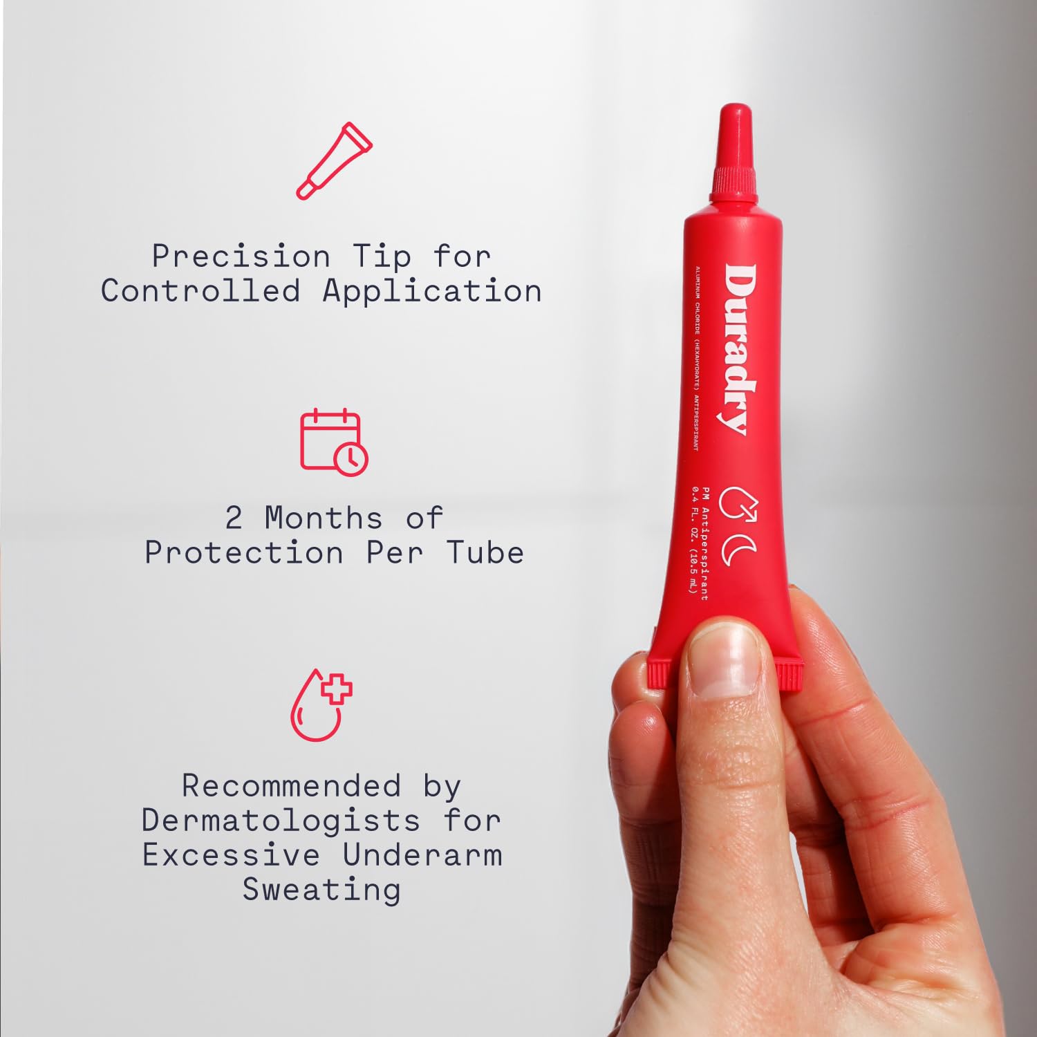 Duradry dermatologist-approved label signals trusted, vegan, cruelty-free formulation.
