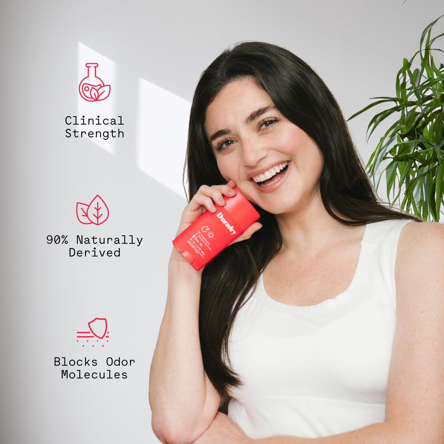 Duradry fast-drying formula antiperspirant stick for a clean, non-sticky feel.