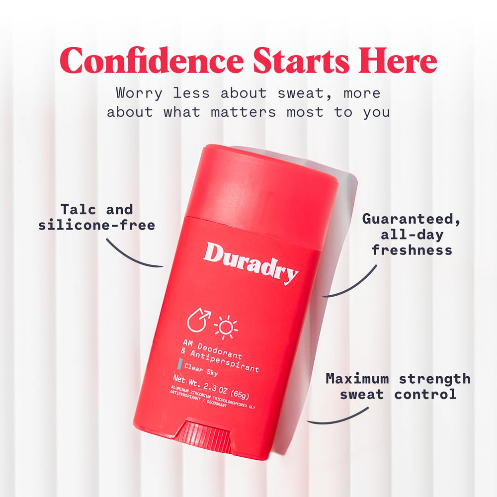 Duradry Long-Lasting Freshness emphasizes reliable odor control throughout the day.