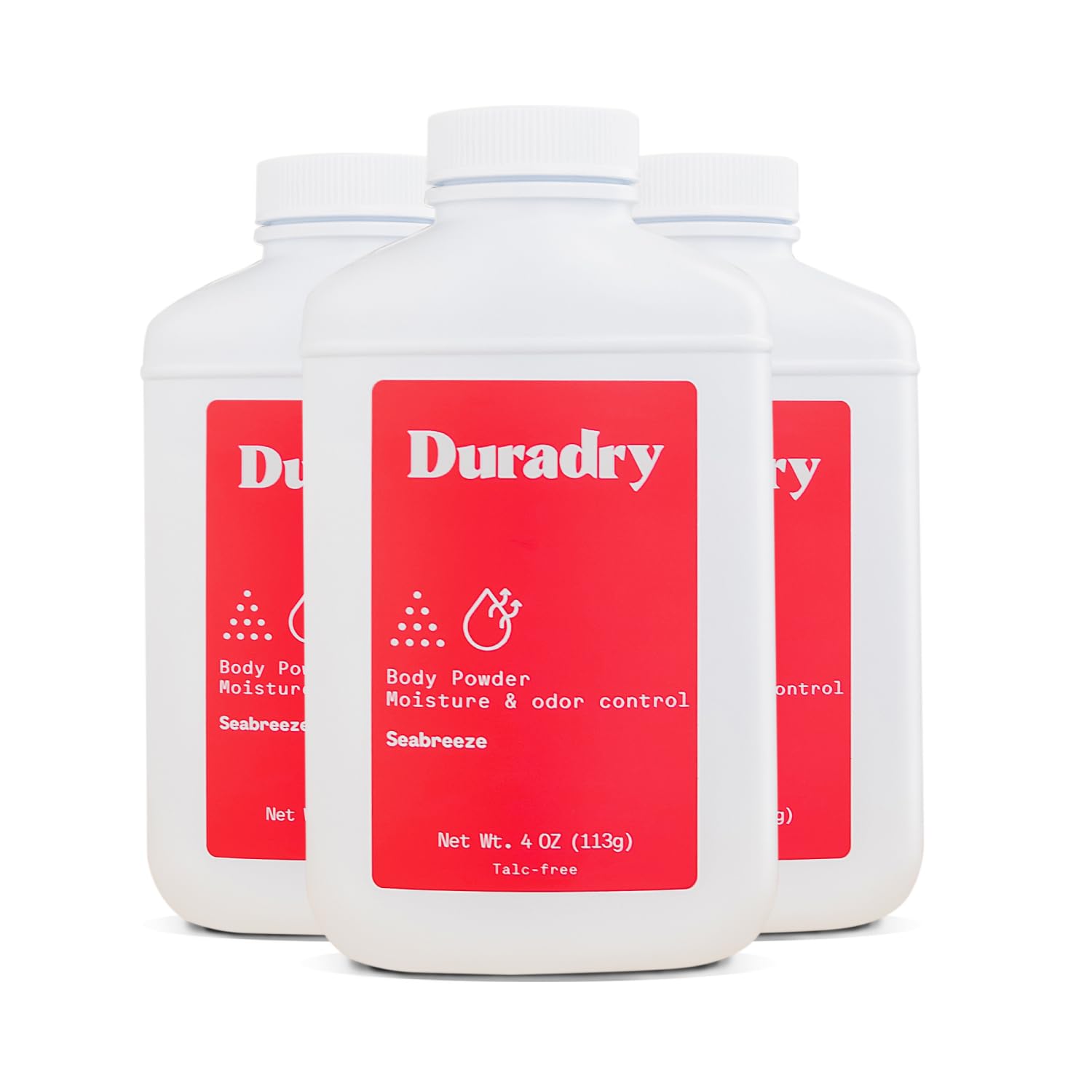 Duradry Seabreeze body powder jar top view for all-day freshness