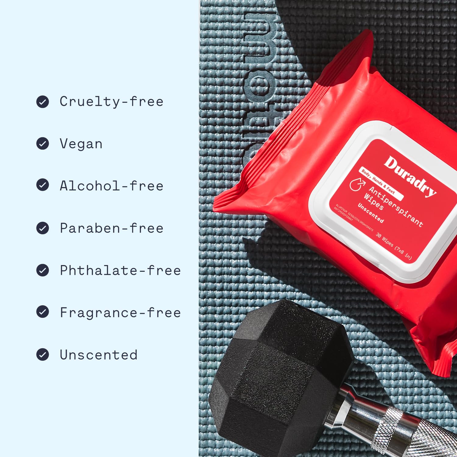 Duradry Unscented packaging highlighting fragrance-free formula