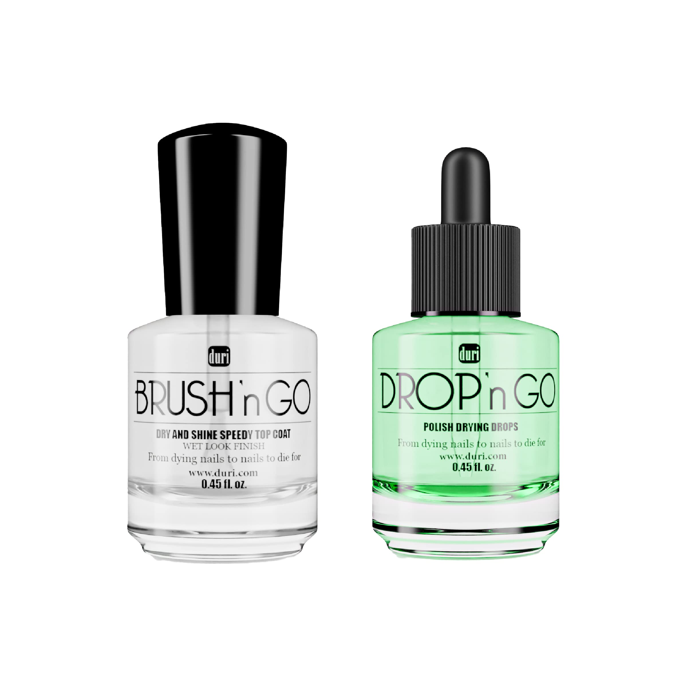 Duri Brush'n Go top coat bottle shows a fast-drying, high-gloss finish.