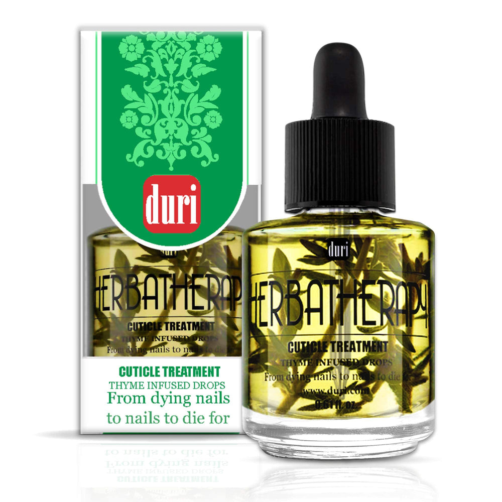 Duri Herbatherapy cuticle oil dropper closeup showing nourishing oils.