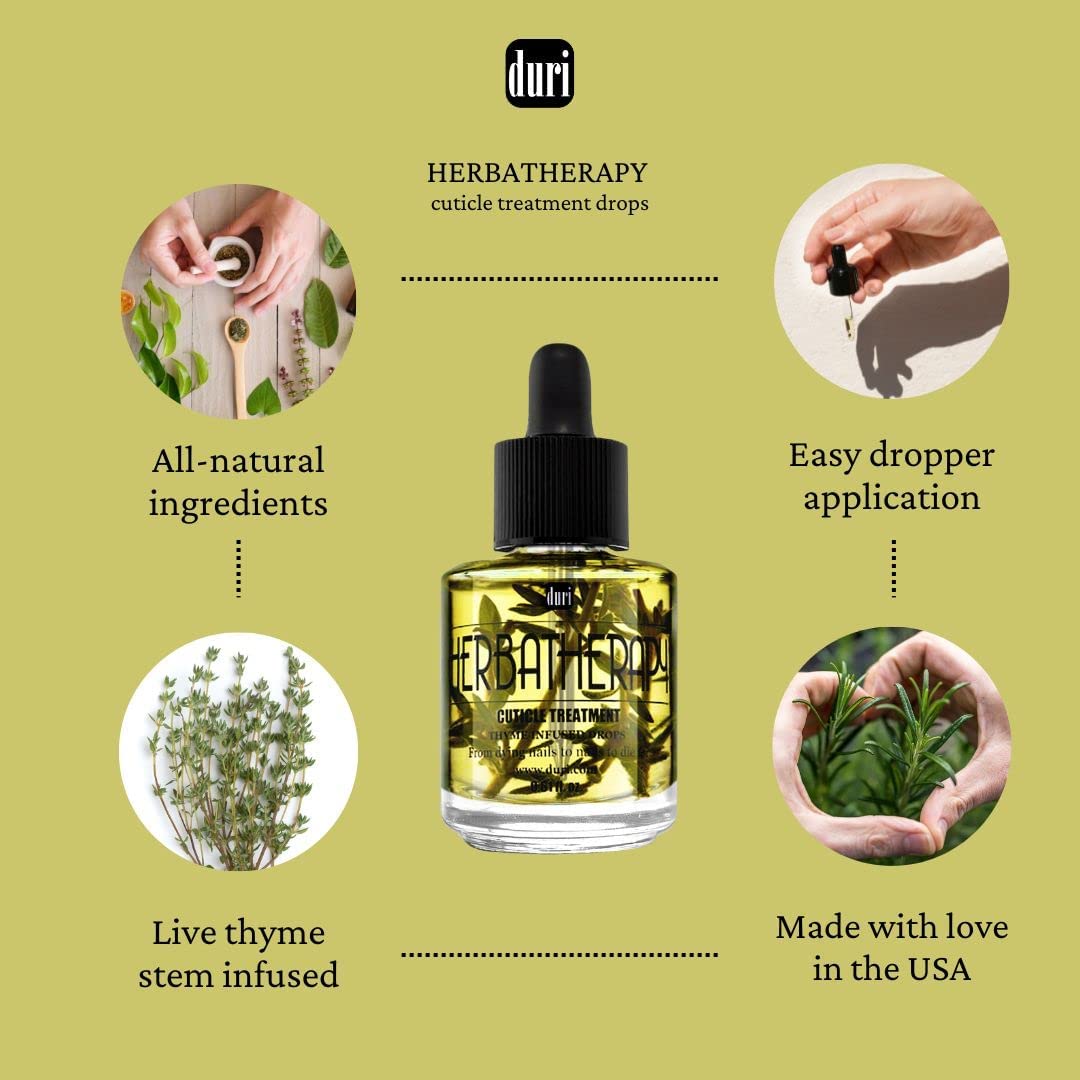 Duri Herbatherapy cuticle oil dropper infused with thyme softens cuticles.