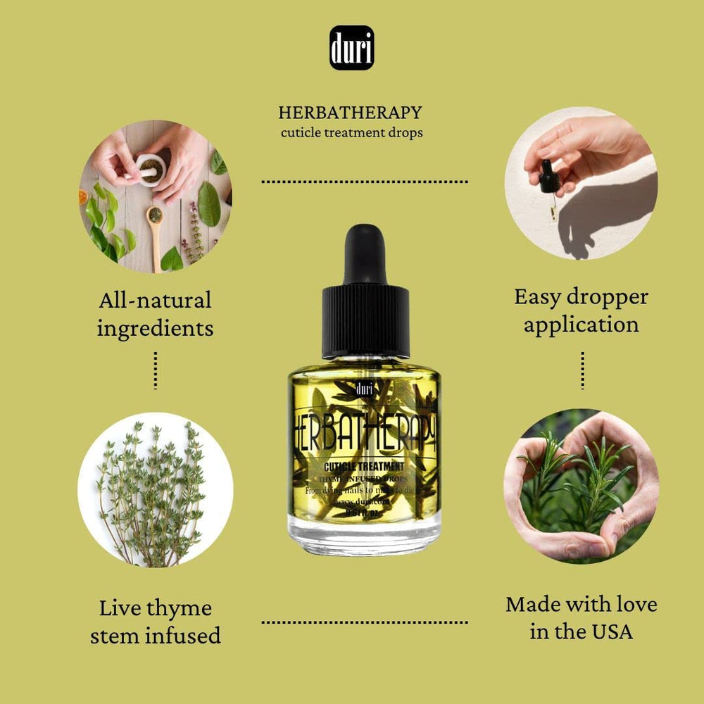 Duri Herbatherapy cuticle oil dropper infused with thyme softens cuticles.