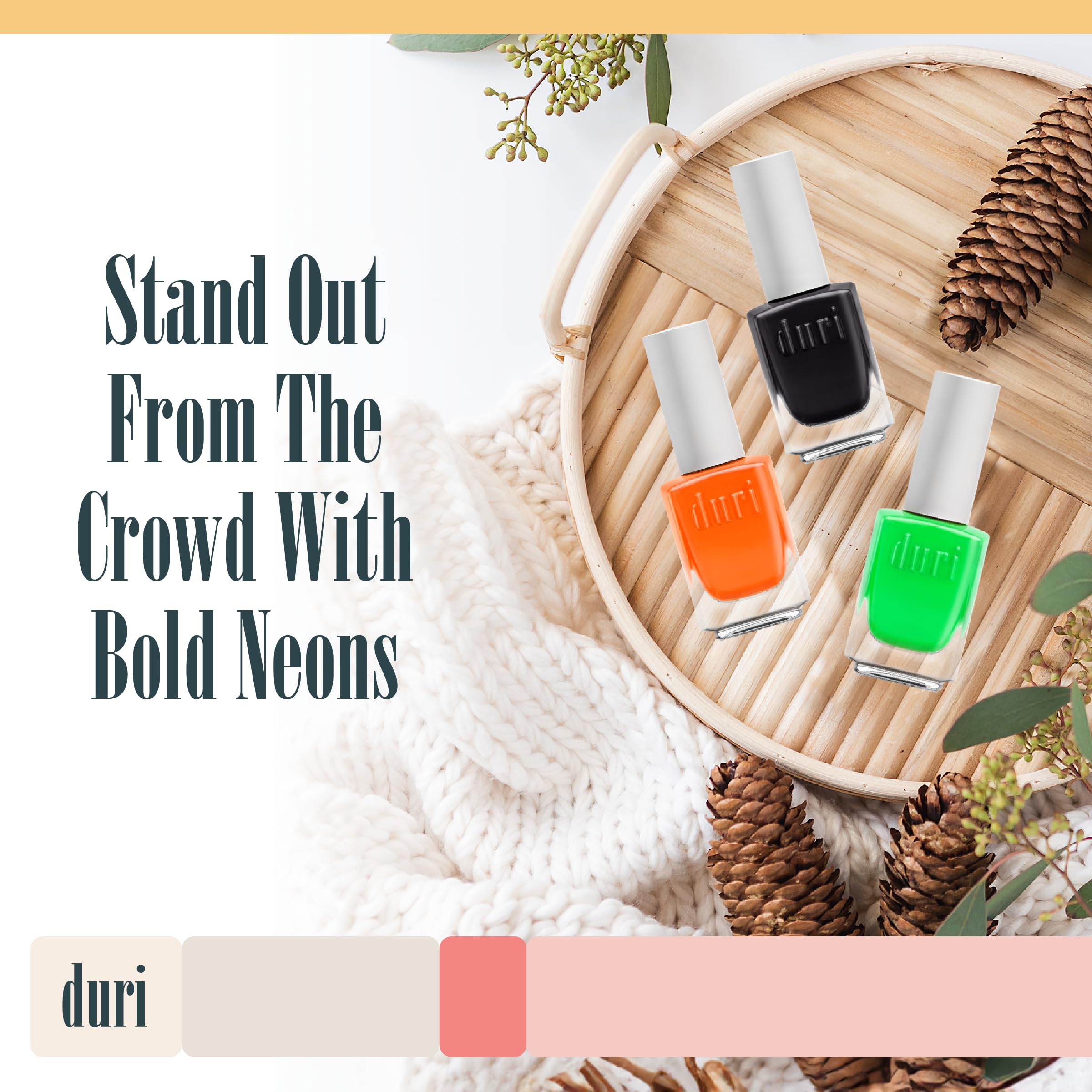 Duri matte neon finish on nails creates a stylish fall look.