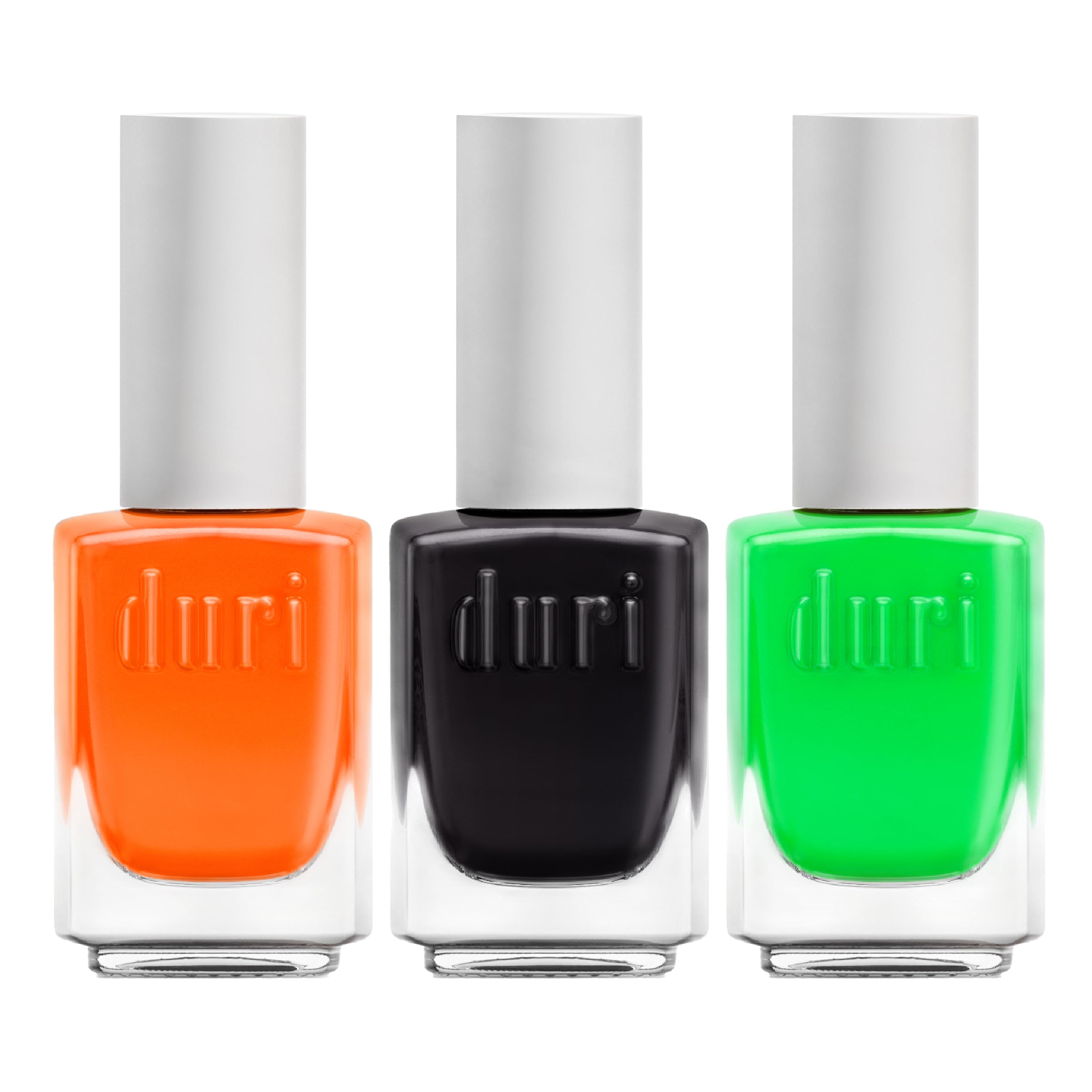 Duri Trio Neon Nail Polish Set Trick-Or-Treat swatches in a bold matte finish for eye-catching nails.