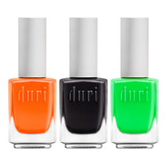 Duri Trio Neon Nail Polish Set Trick-Or-Treat swatches in a bold matte finish for eye-catching nails.