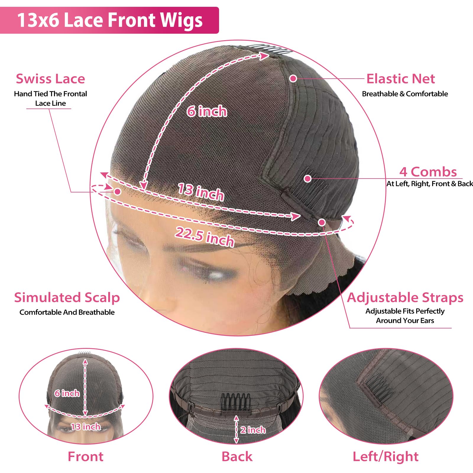 Durita ear-to-ear Swiss lace cap for seamless parting.