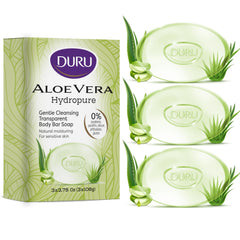 Duru Aloe Vera Glycerin Bar Soap front pack shows vegan cleansing and moisturizing.