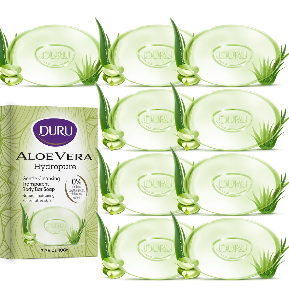 Duru Aloe Vera Glycerin Bar Soap packaging demonstrates vegan, plant-based cleansing.