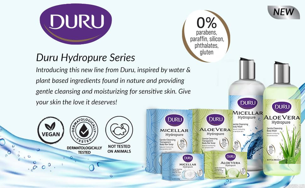 Duru dermatological-tested label indicating skin-friendly cleansing.