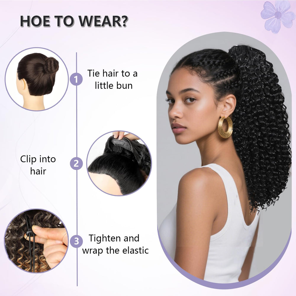 DUTIKA Curly Drawstring Ponytail being applied for quick styling.