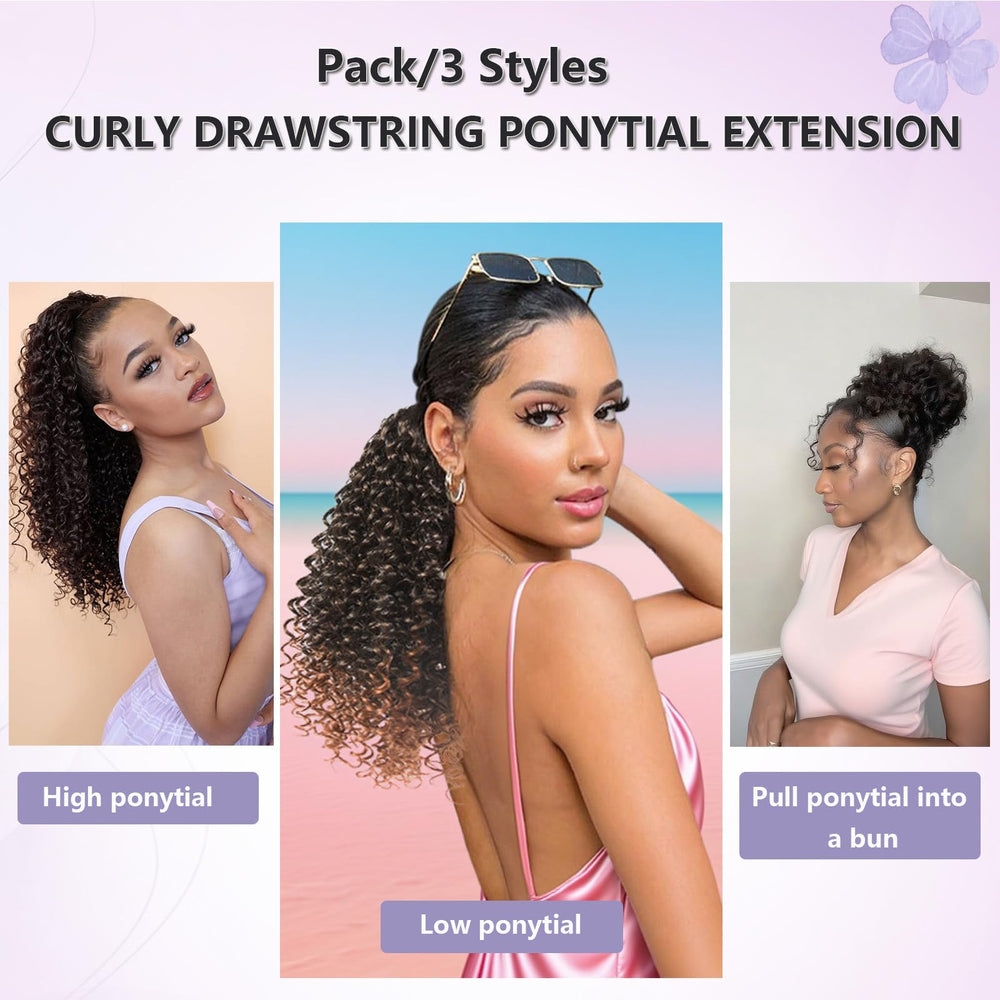 DUTIKA Curly Drawstring Ponytail clipped to secure hold.