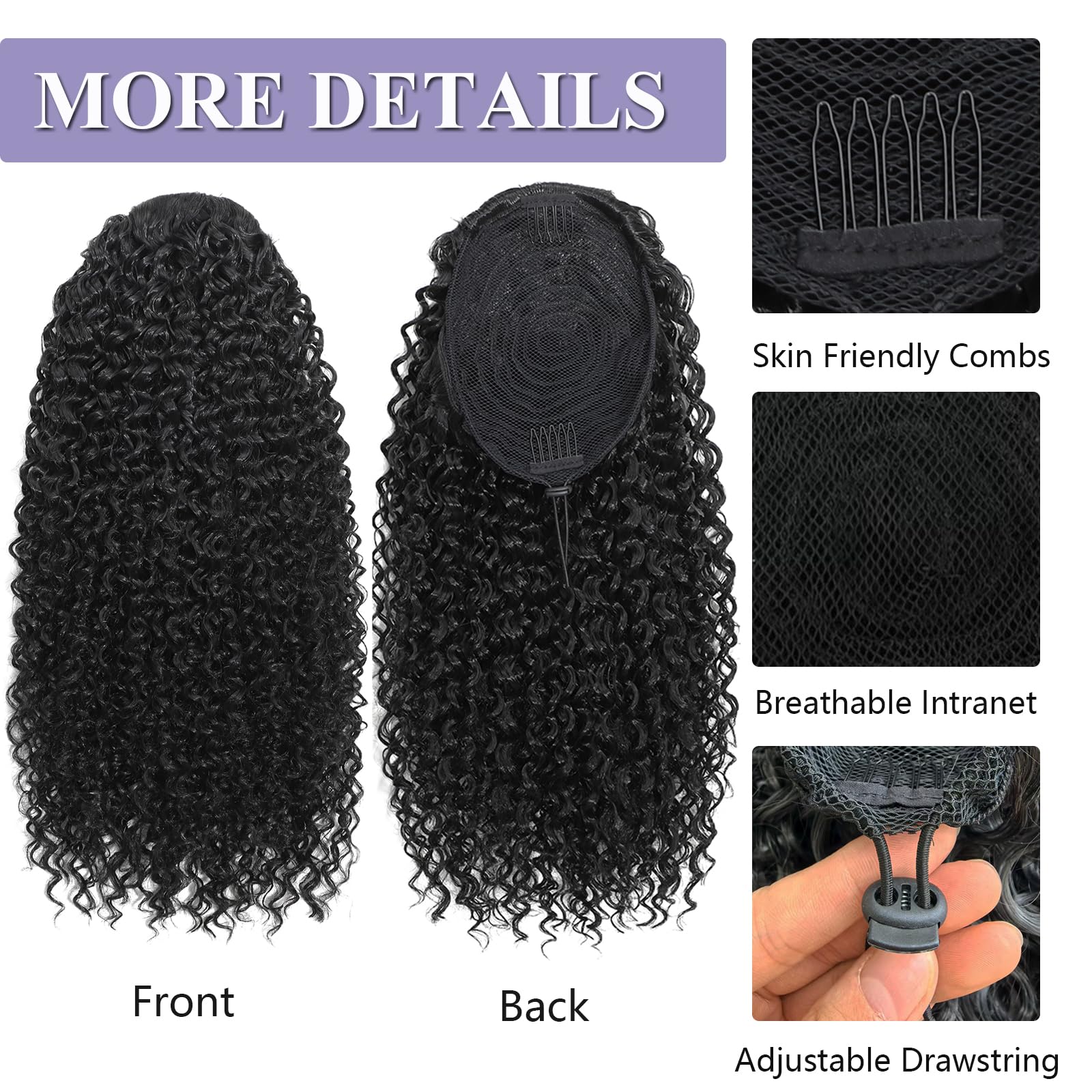 DUTIKA Curly Drawstring Ponytail with clips for secure fit.