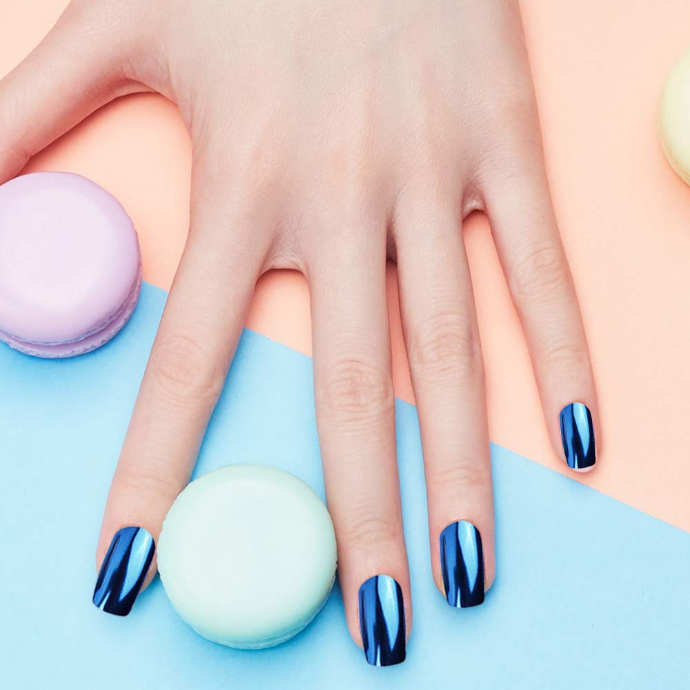 Duufin chrome powder works with acrylic or gel extensions for seamless results.