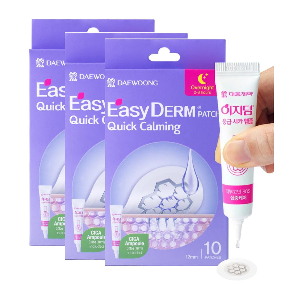 DWEasyDerm quick calming magnesium patches for acne-prone skin in a 30-count bulk package.