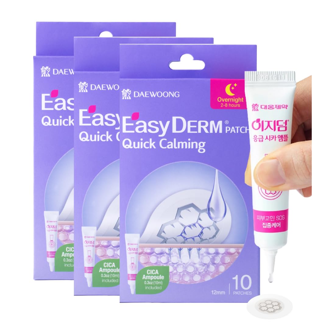 DWEasyDerm quick calming magnesium patches for acne-prone skin in a 30-count bulk package.