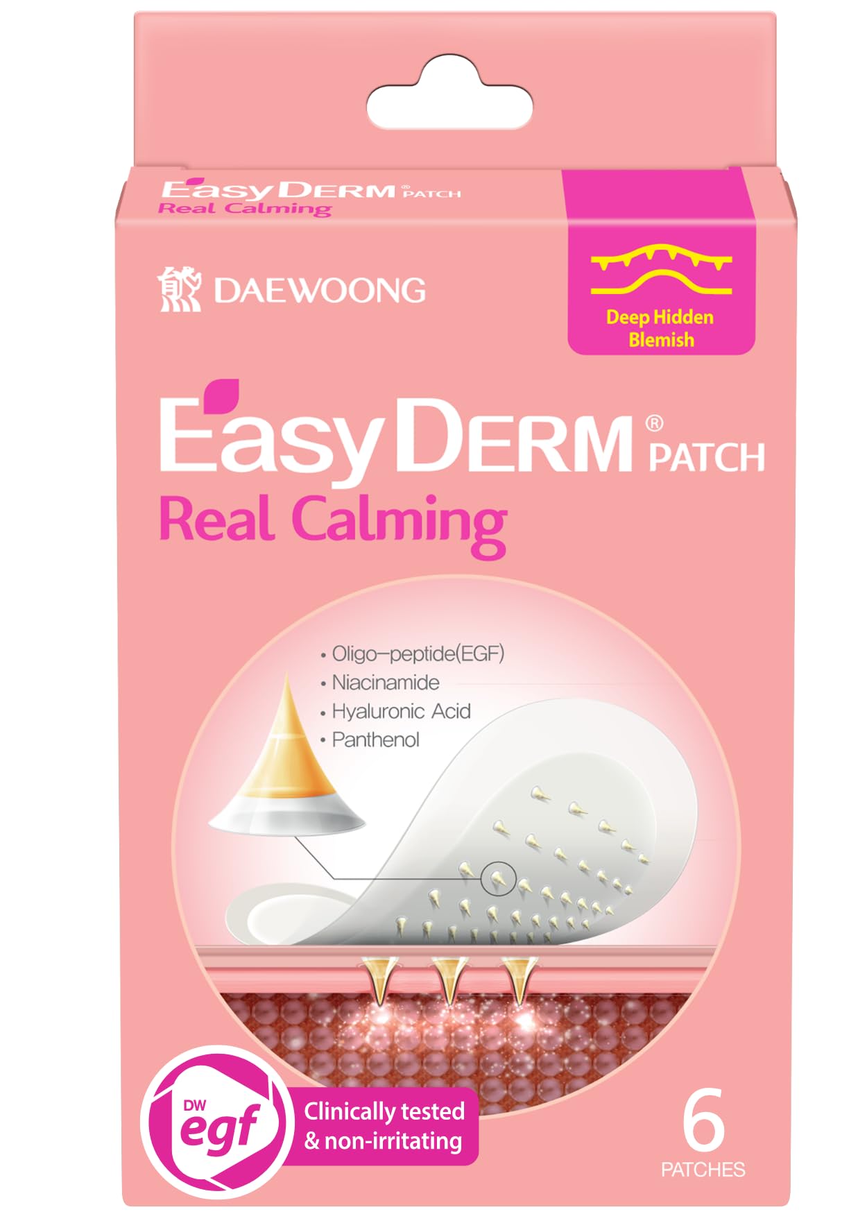 DWEasyDerm Real Calming Microdart Patches pack shot for quick, discrete blemish relief.