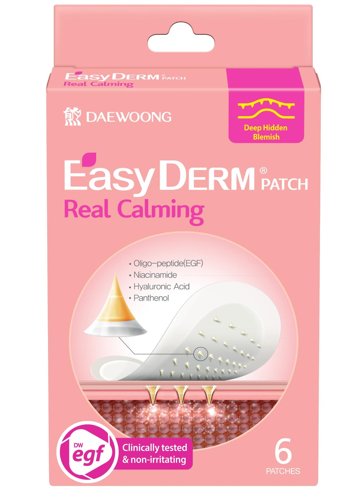 DWEasyDerm Real Calming Microdart Patches pack shot for quick, discrete blemish relief.