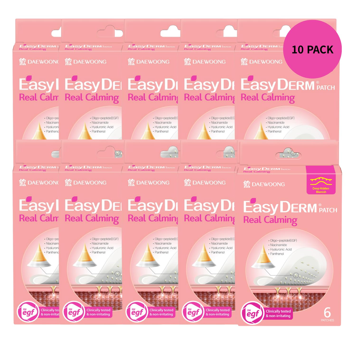 DWEasyDerm Easyderm real calming patch applied to blemish area showing discreet patch use and calm skin benefits