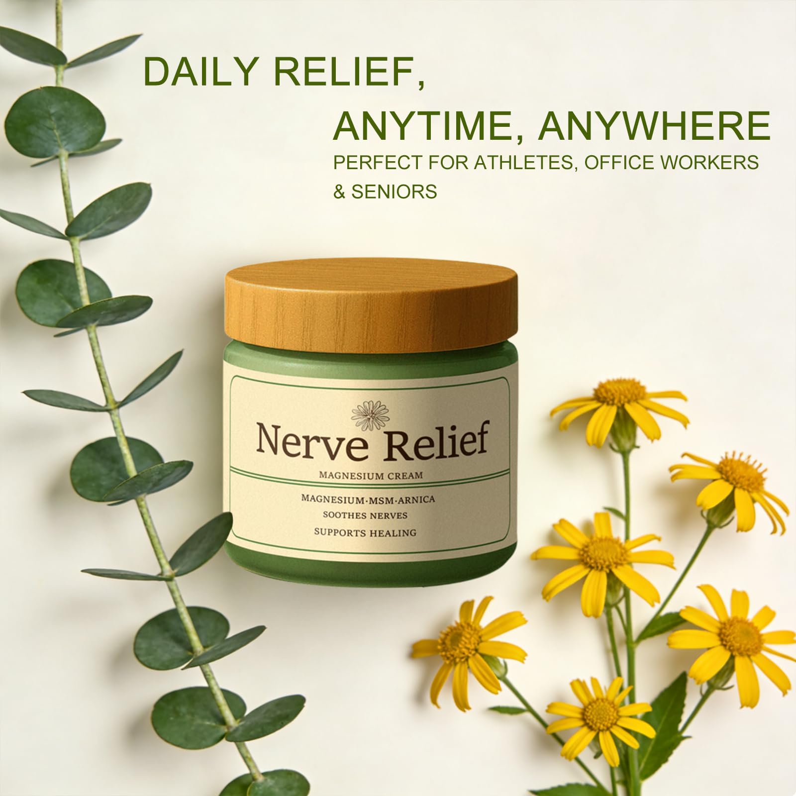 DYALE Nerve Relief Magnesium Cream applied to legs or feet after activity.